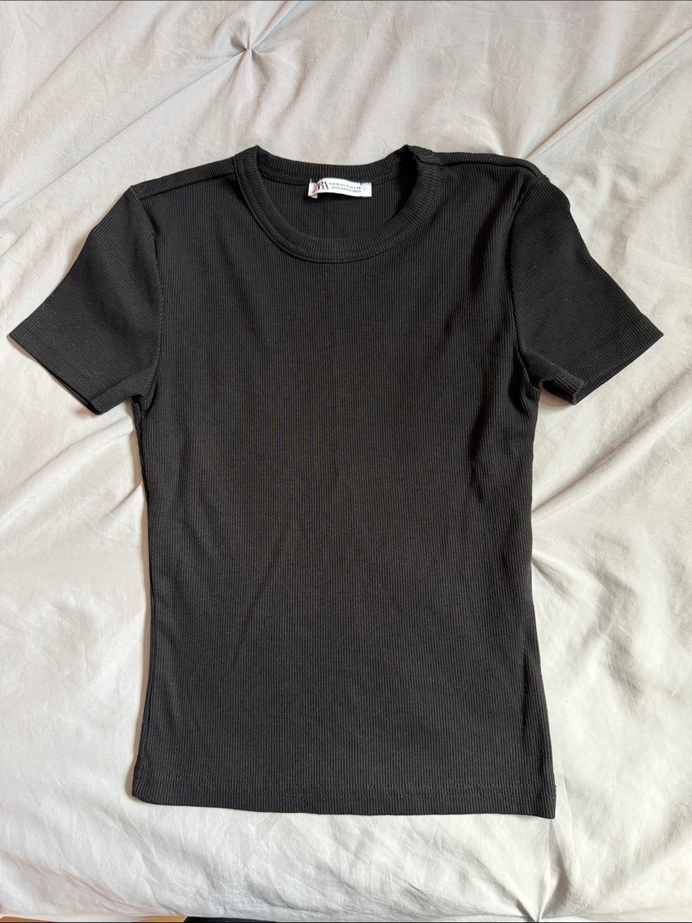 Zara Black Ribbed Crew Neck Tee
